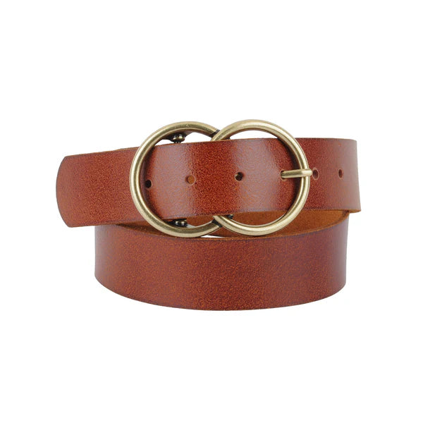 Double Circle Buckle Leather Belt