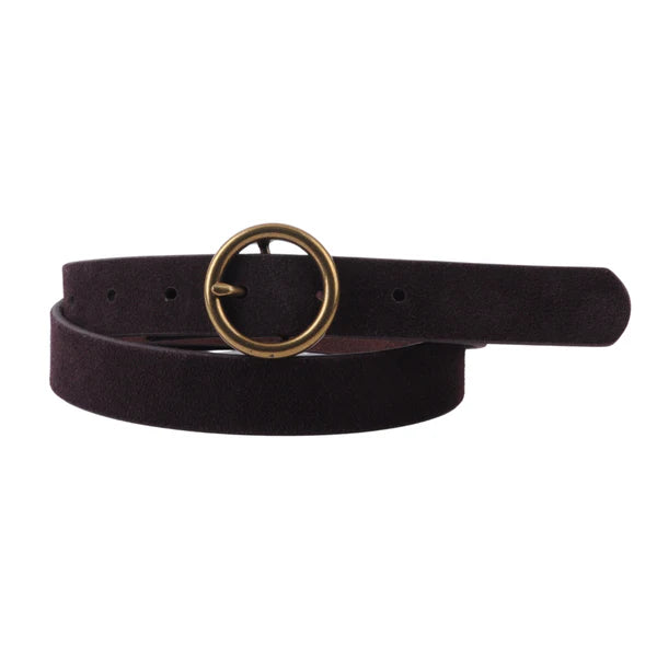 Brass-Toned Circle Buckle Leather Belt