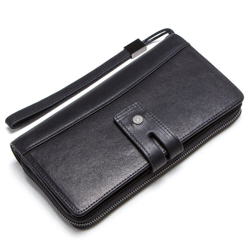 CONTACT'S genuine leather men long wallet with card holders male clutch zipper coin purse for cell phone business luxury wallets