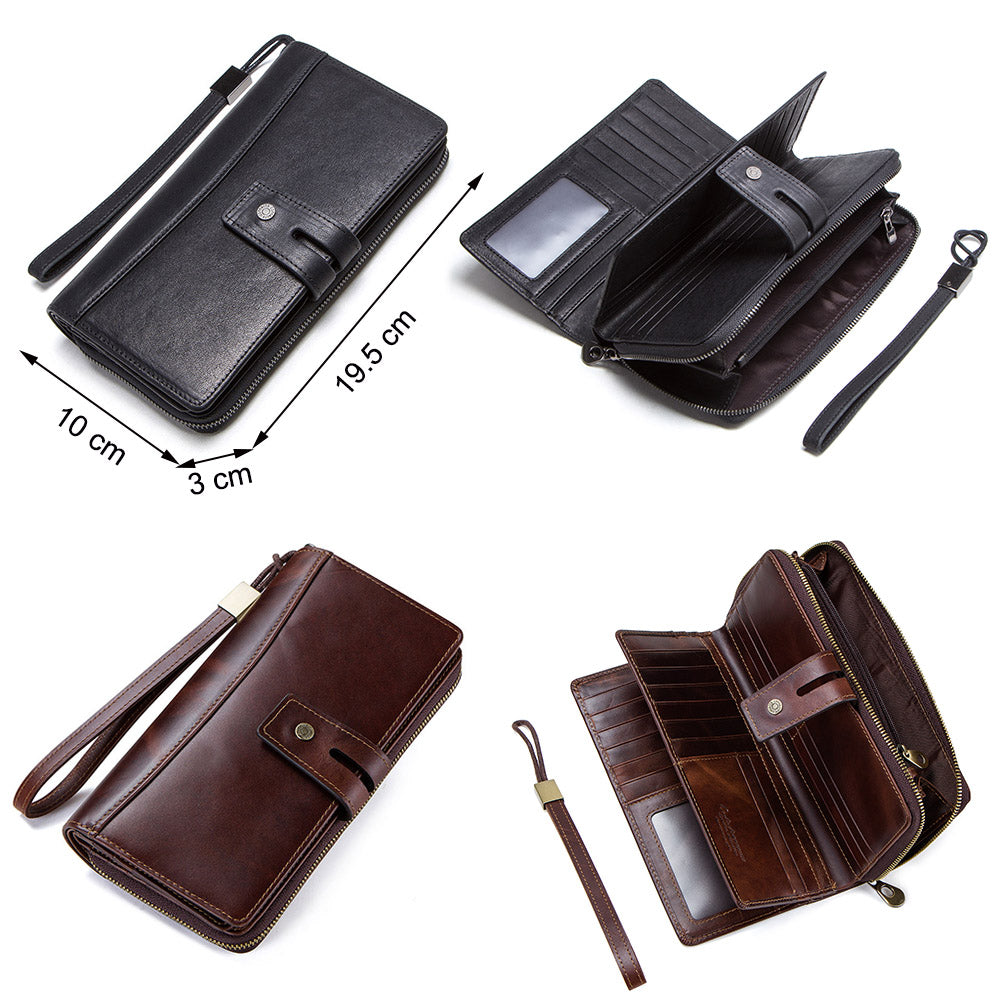 CONTACT'S genuine leather men long wallet with card holders male clutch zipper coin purse for cell phone business luxury wallets