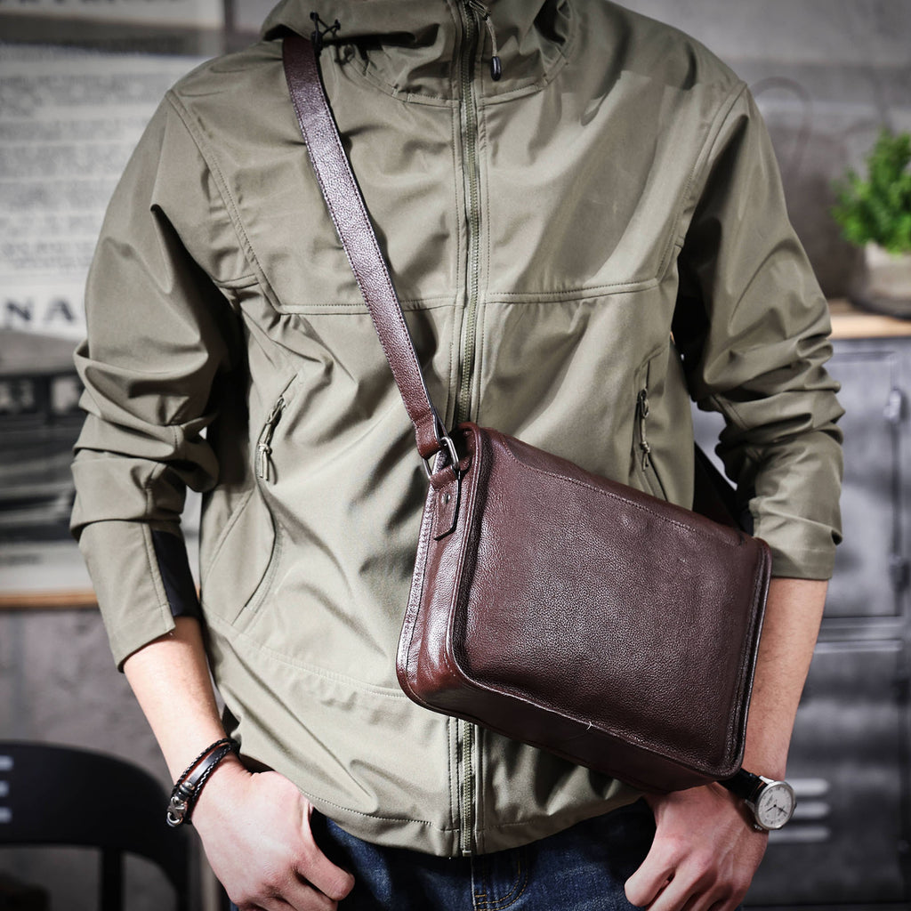 Genuine Leather Men's Shoulder Bag Crossbody Bags Unisex Simple Cowhide Bag Top Layer Vegetable-tanned Leather Fashion Casual