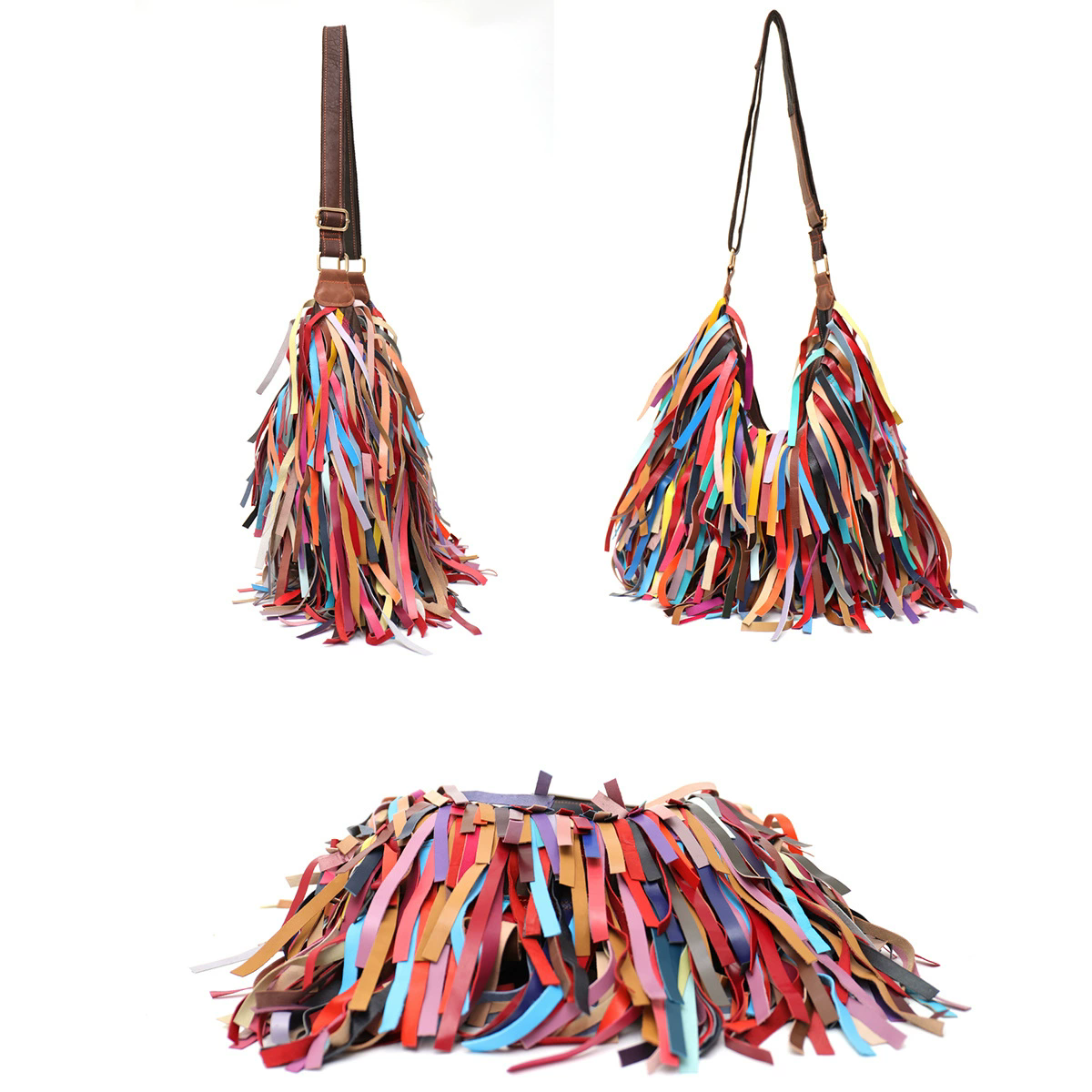 Large Capacity Tassel Shoulder Crossbody Bag for Women Genuine Leather Candy Color Beach Bag Sheepskin New Fashion Accessory