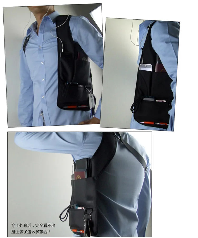 1pc Anti-Pry Organizer Hidden Underarm Bag Inspector Leather Case Tablet Card Holder Wallet Men's Chest bag Shoulder bags сумка