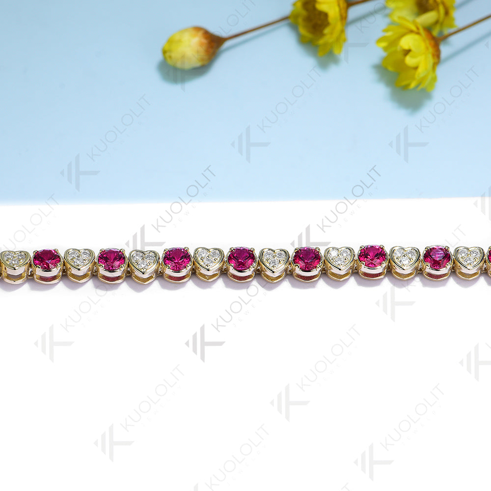 Kuololit Lab Grown Ruby Tennis Bracelet for Women Men Solid 18K 14K 10K 585 Yellow Gold Moissanite Bracelet for Christmas Gifts