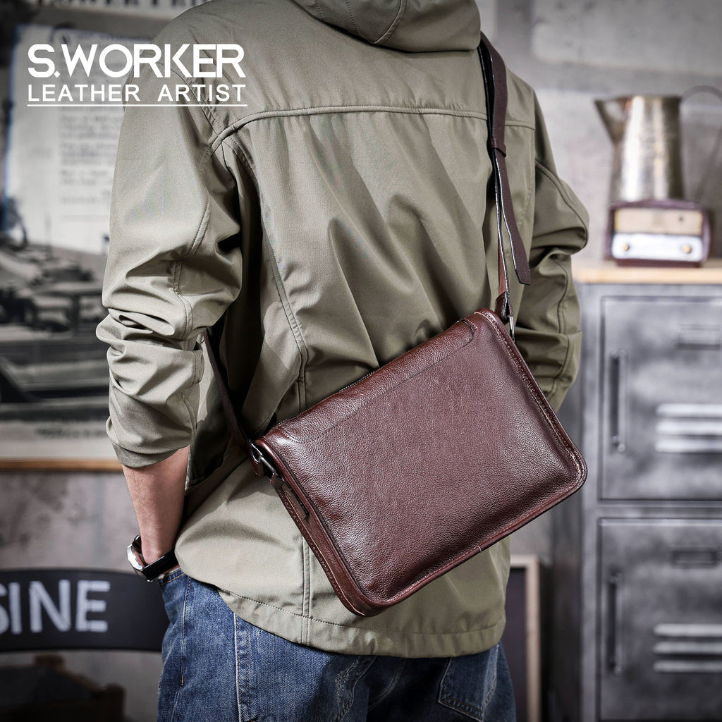 Genuine Leather Men's Shoulder Bag Crossbody Bags Unisex Simple Cowhide Bag Top Layer Vegetable-tanned Leather Fashion Casual