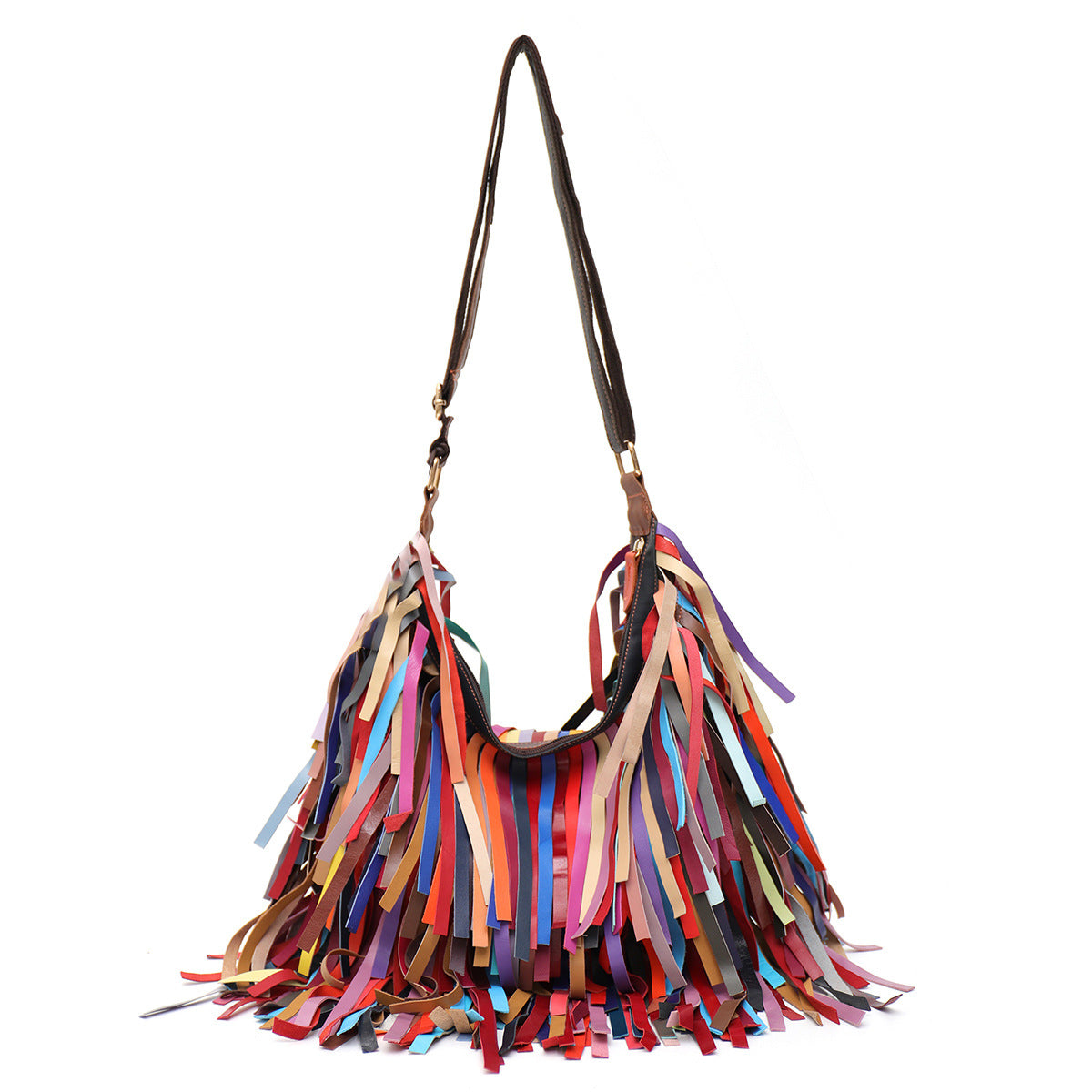 Large Capacity Tassel Shoulder Crossbody Bag for Women Genuine Leather Candy Color Beach Bag Sheepskin New Fashion Accessory