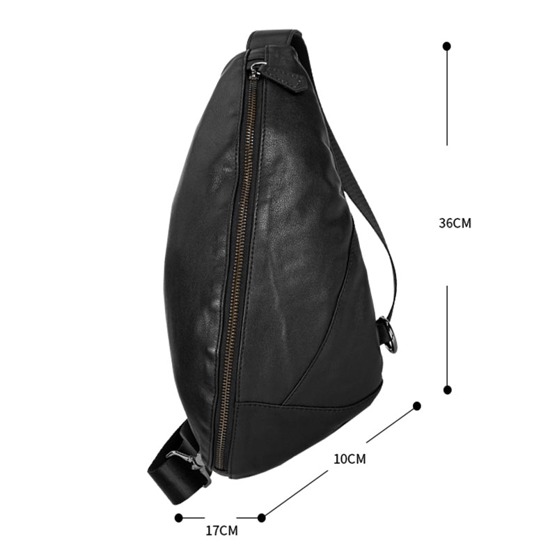 Fashion Genuine Leather Men's Chest Pack Shoulder Bag Messenger Sling Bag Small Leisure Bag Crossbody Black M129