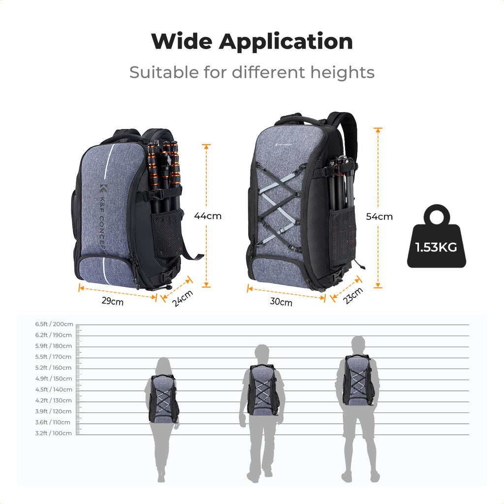 K&F Concept 32L/25L Large Camera Backpack for Canon Sony DJI DSLR/SLR Camera Bag Case 15" Laptop with Tripod Strap and Raincover