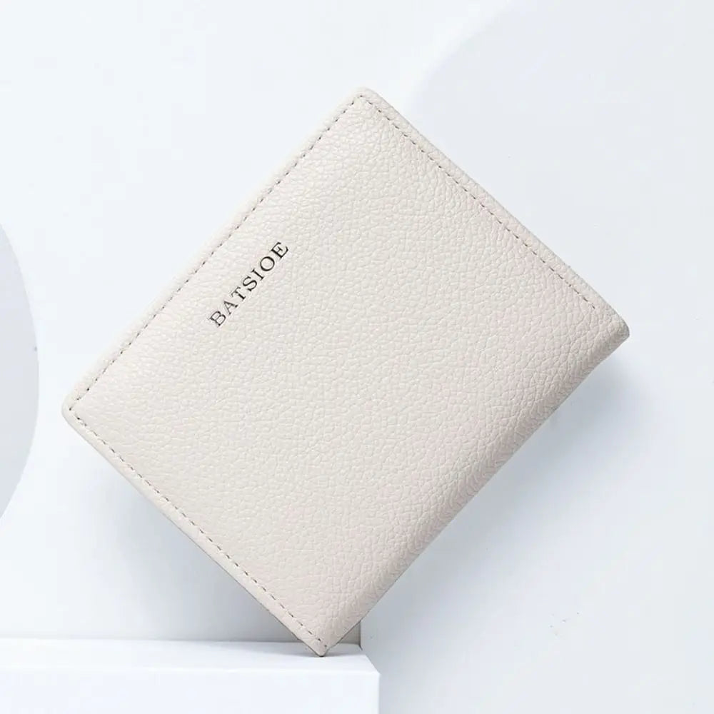 Fashion PU Leather Short Wallet Large Capacity Solid Color Card Holder Thin Women's Handbag Student Men Small Purse Mini Clutch