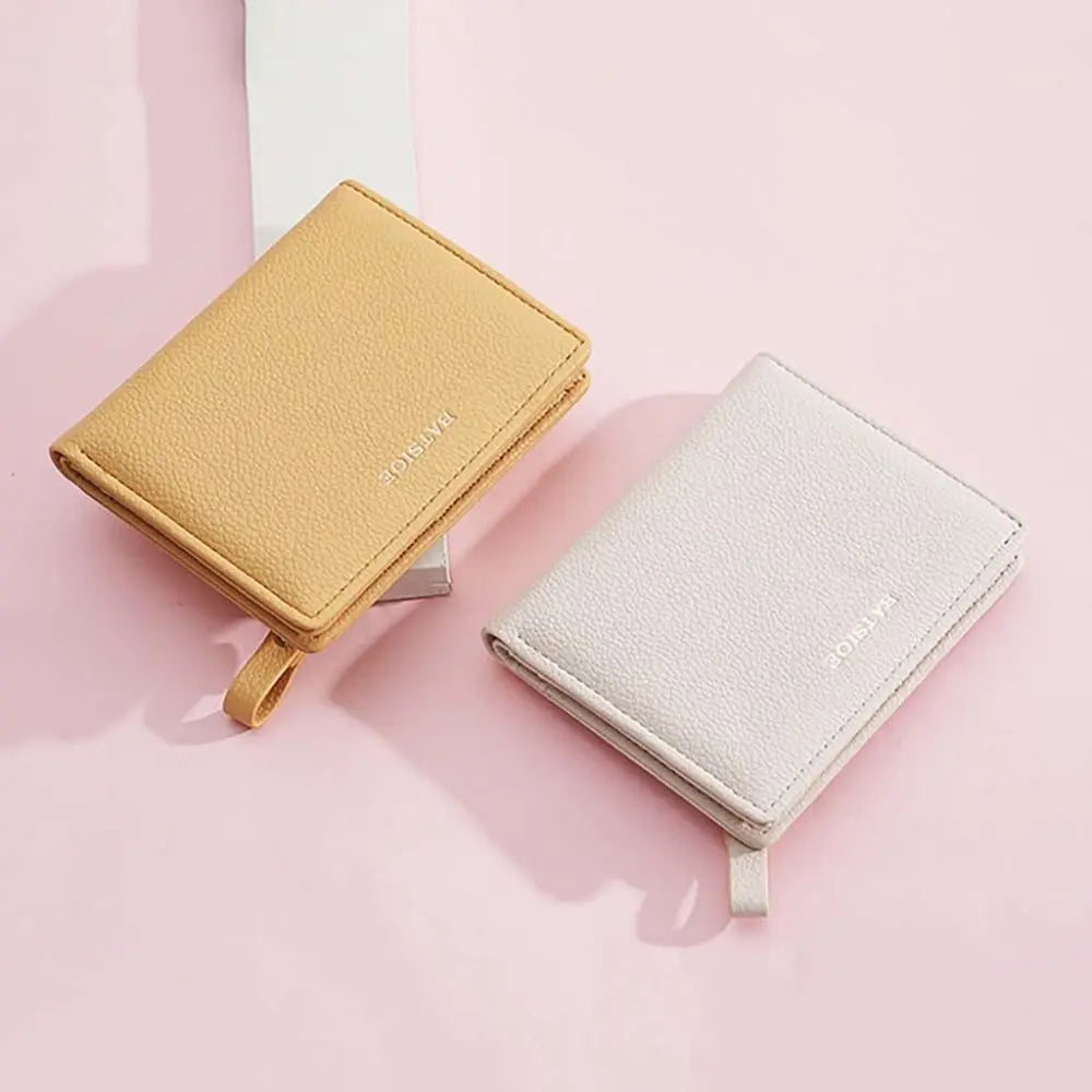 Fashion PU Leather Short Wallet Large Capacity Solid Color Card Holder Thin Women's Handbag Student Men Small Purse Mini Clutch