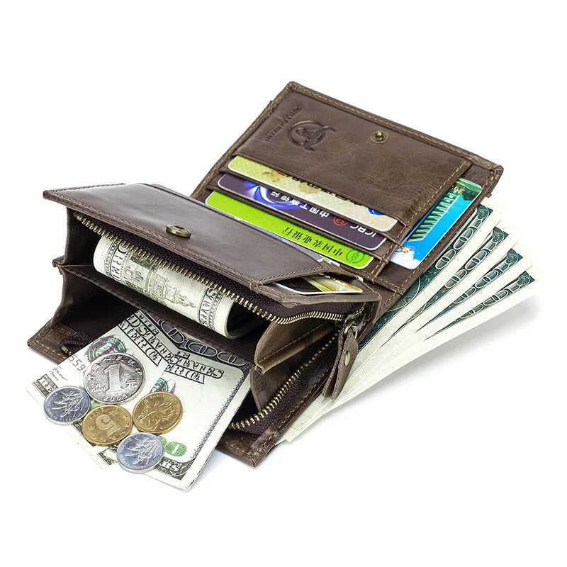 BULLCAPTAIN 100% Genuine Leather Men's Rfid Wallet Multifunctional Storage Bag Coin Purse Wallet Card Case