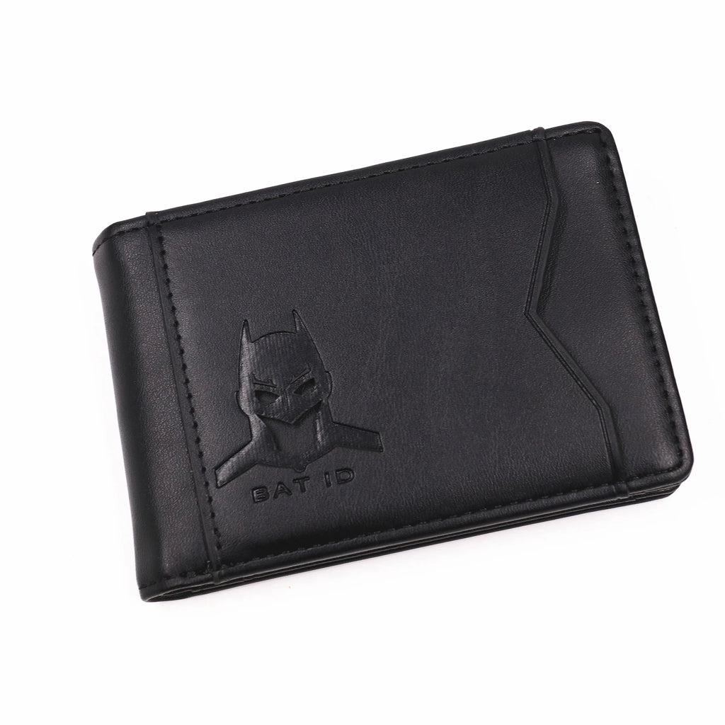 Leather Bat ID Wallet For Men Slim Bifold Credit Card Holder Case With Cutout Superhero Face Eyes Mask Gift For Husband Teens