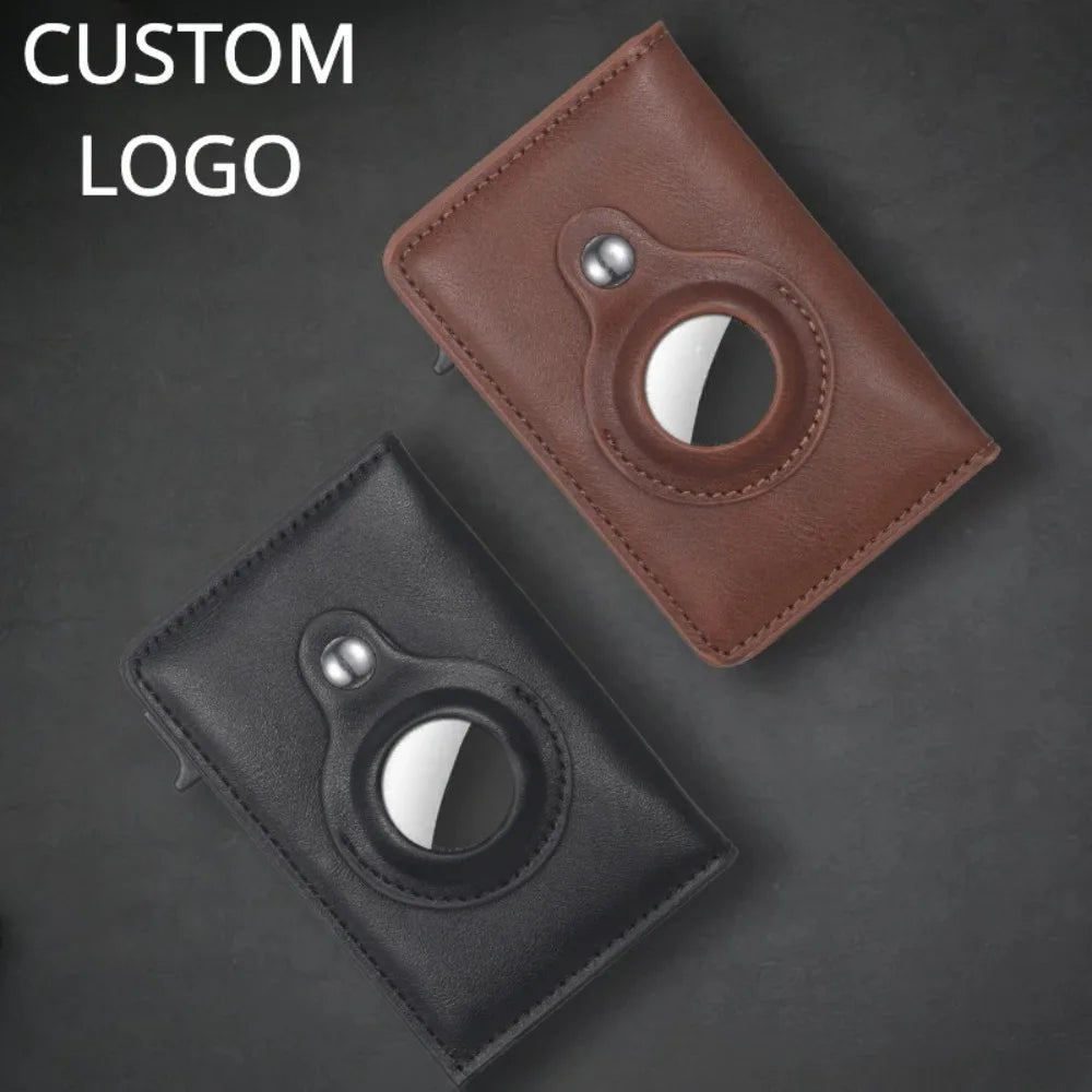 Customized Laser Engrave Horse Crazy Leather Key Card Bag for Airtag Men and Women Personalized LOGO Name Wallet Gifts