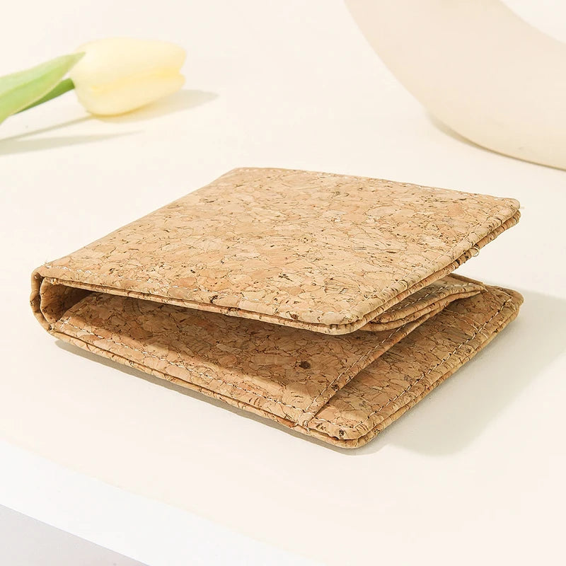 5pcs Wallets Cork Leather Khaki Multifunctional Foldable Short Credit Card Holder