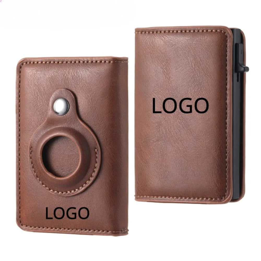 Customized Laser Engrave Horse Crazy Leather Key Card Bag for Airtag Men and Women Personalized LOGO Name Wallet Gifts